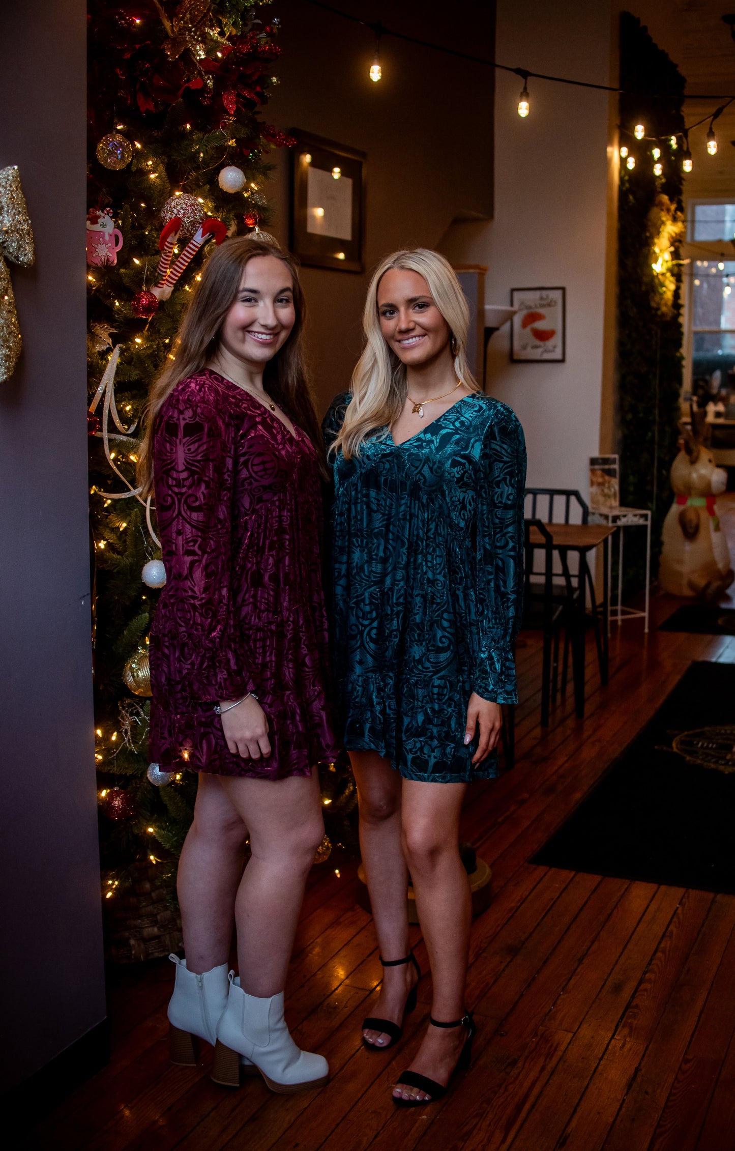 Jacquard Velvet Holiday Mini Dress- Red