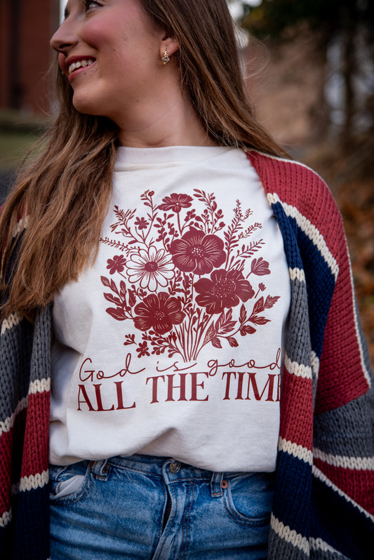 God is Good Floral Graphic Tee Front View