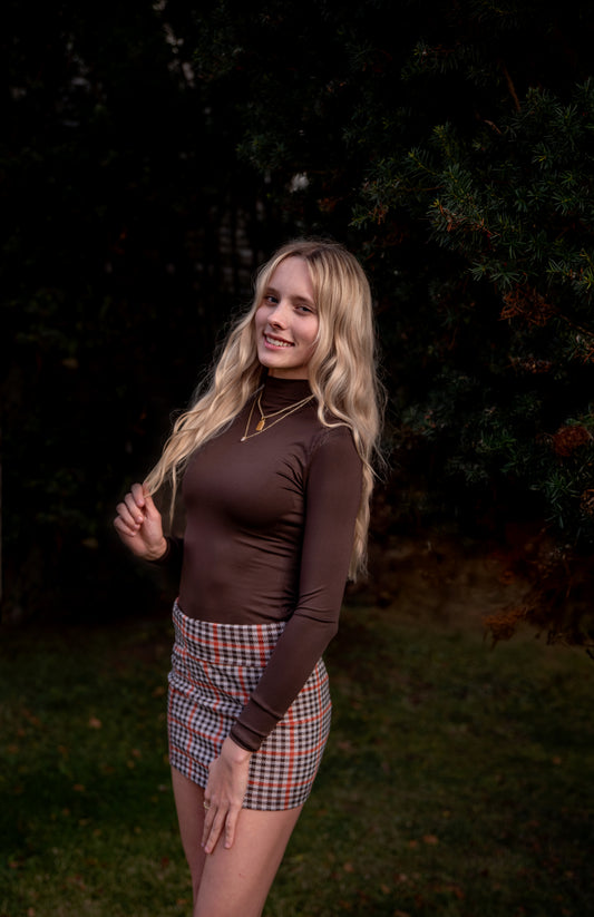 Women's Brown Mock Neck Layering Top