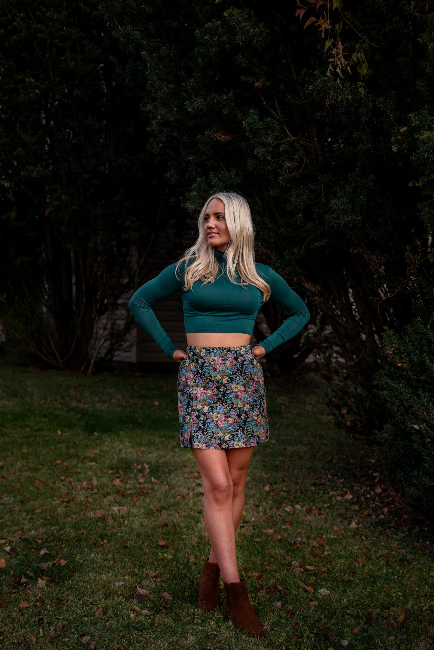Fitted Cropped Top Turtleneck Green