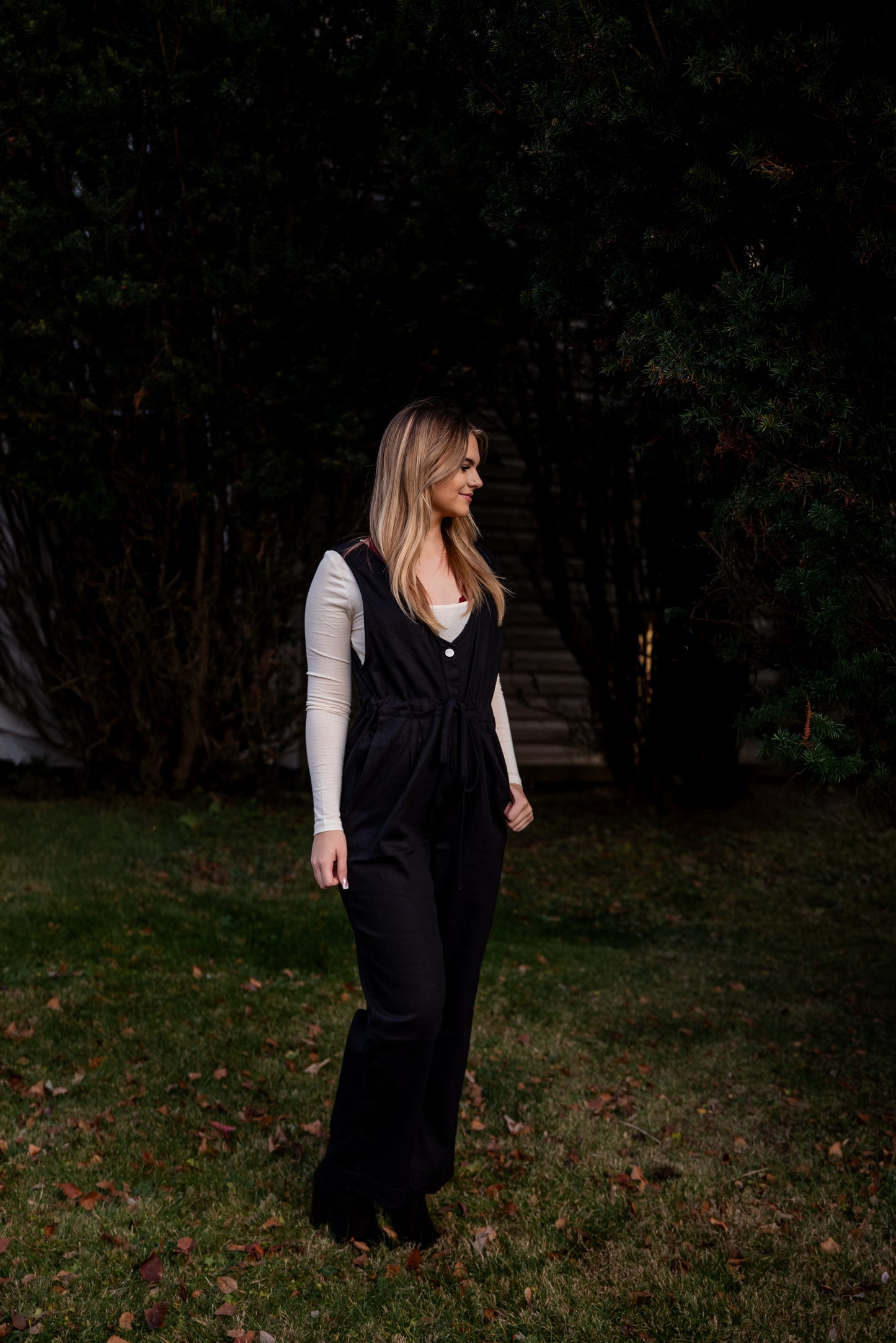 Cute Tie Waist Black Jumpsuit