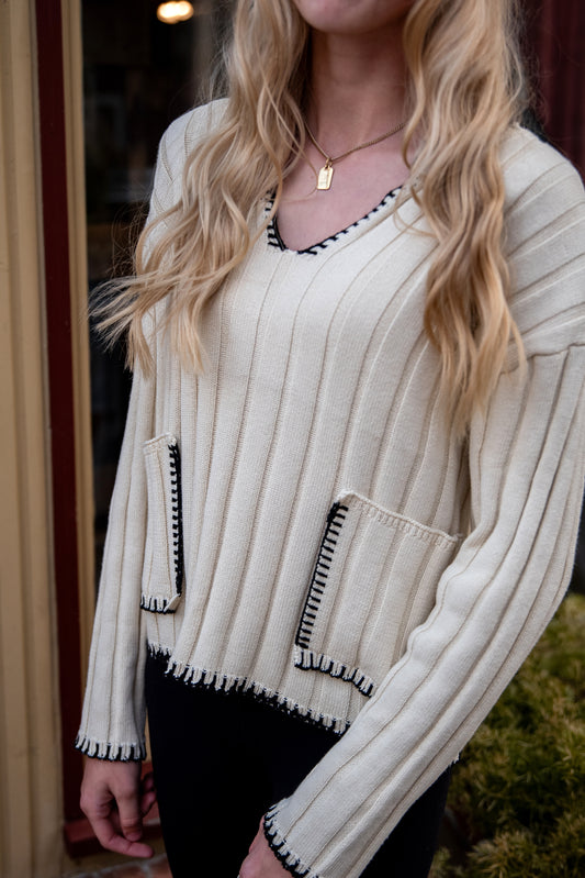 Cream and Black Women's Sweater