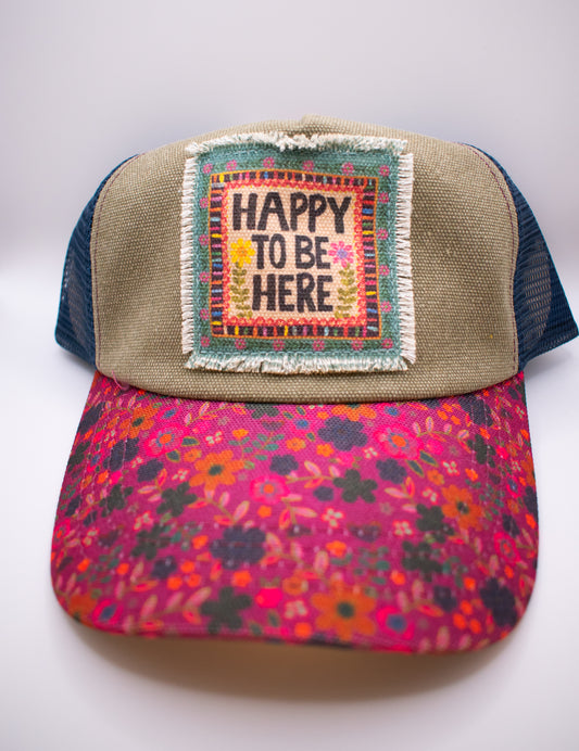 Canvas Trucker Hat - “Happy to be Here”